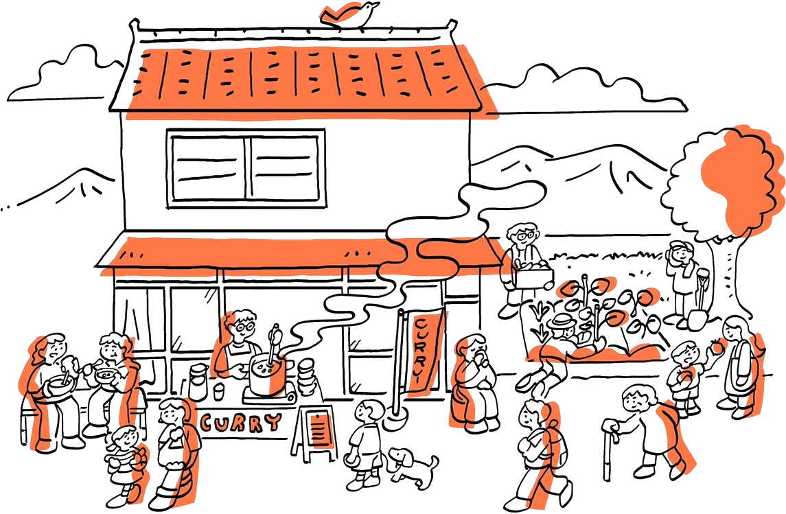 春日通りラボの完成予想。店先に人が集まっている